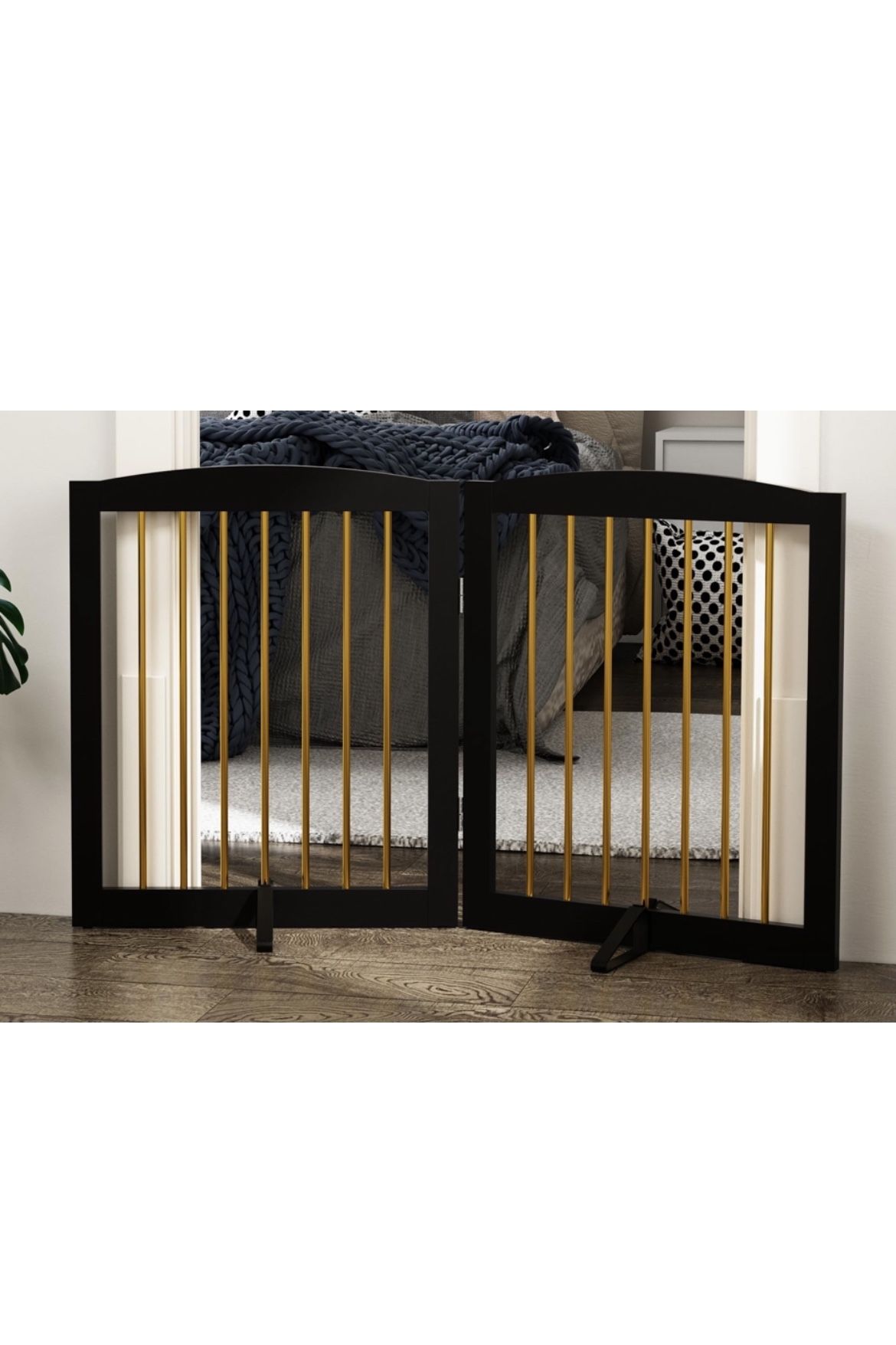 24” Freestanding 2 Panel Wood Pet Fence With Metal Bars And Feet