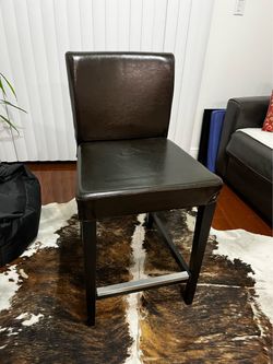 Dark Brown Leather Bar Stool with Back
