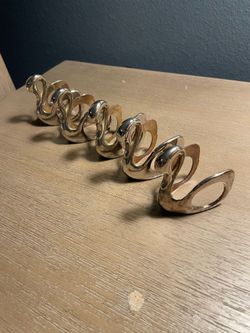 Vintage Silver Tone Swan Napkin Rings Set of 6 MCM Style Chrome Table Decor 2