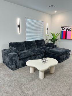 Large Brand New Cloud Charcoal Grey Corduroy Sectional Sofa Couch