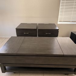 Gray Wooden Lift Top Coffee and End Tables Set