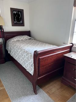 Cherry Wood Twin Sleigh Bed Frame