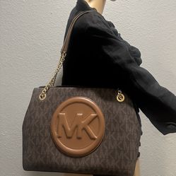 Michael Kors Brown Chain Shoulder Tote Bag