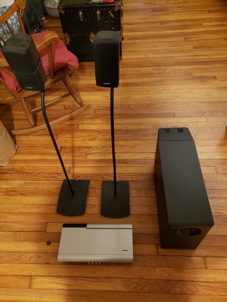 Bose Subwoofer, 6 Disk Music Center, 2 Speaker Stands