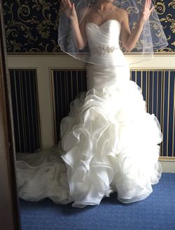 Wedding Dress Size 0-2, Ivory Color, Free Veil