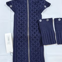Veronica Beard Navy Cable Knit Zip-Up Vest with Cuffs