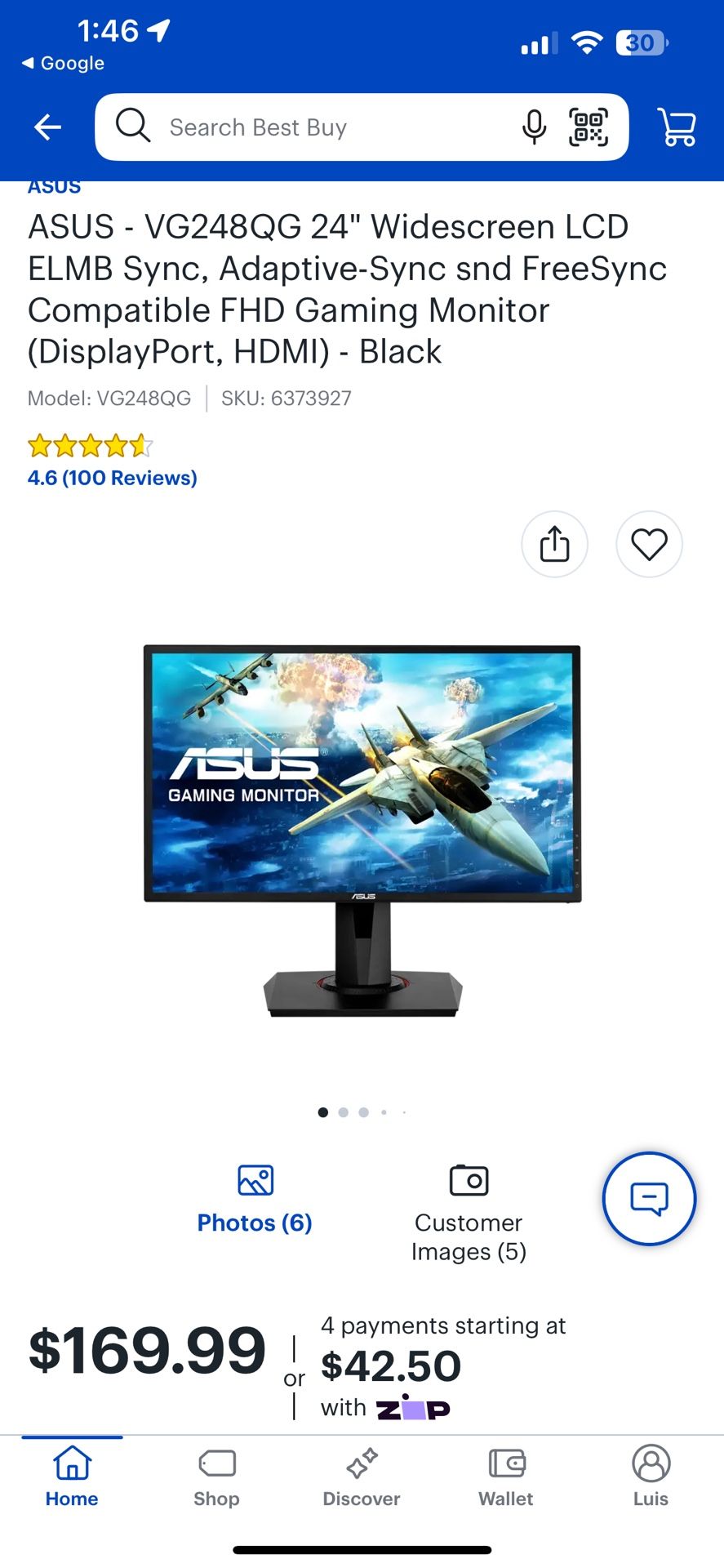 ASUS VG248QG 24” FHD Gaming Monitor – 165Hz, 1.0ms!