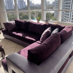Modern Purple Velvet Sectional Sofa – Deep Plush Seating 