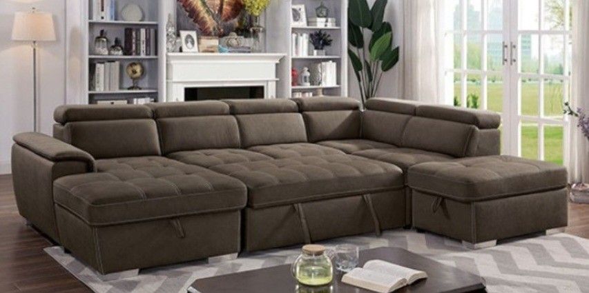 Brand New Brown Sectional Sofa Storage Sleeper