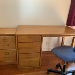 Wooden Desk, Chair, File Cabinet