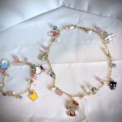 Hello Kitty and friends Custom gold tone necklace and bracelet