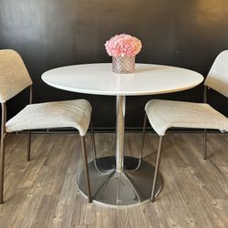 Modern White Round Dining Table + 2 Chairs 