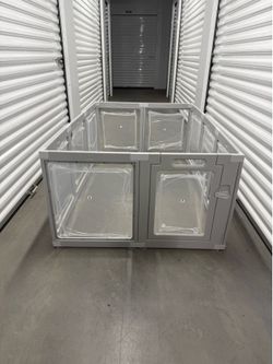 READ Brand New Gray Clear Acrylic Dog Playpen Door 10 Panels Adjustable Shatter Resistant