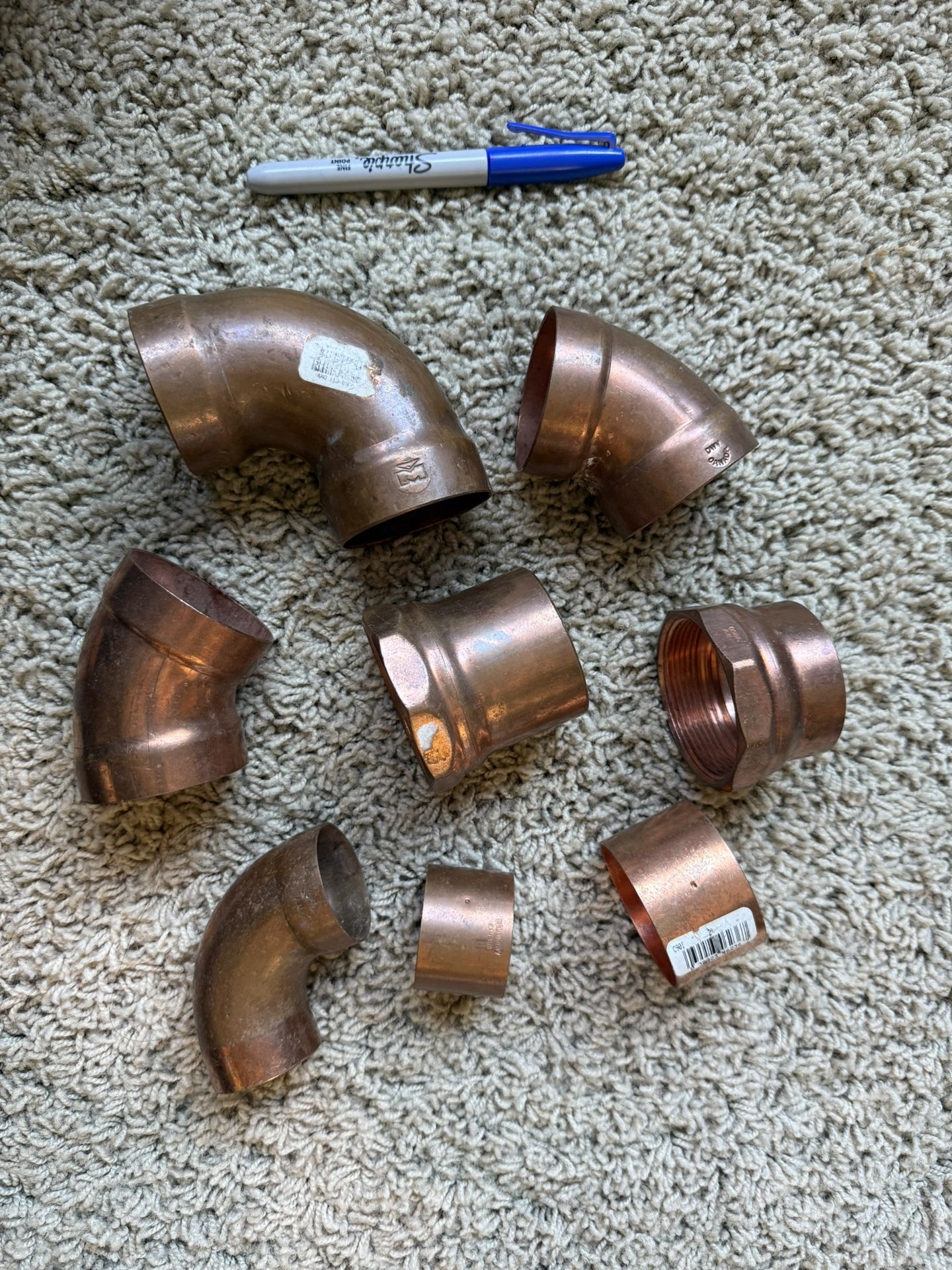 8 Piece Copper Pipe Connectors