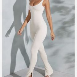 OH POLLY-Petite Sweetheart neckline Flare Split Hem Jumpsuit Size M/L