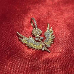 10k  Yellow Gold Diamond Rose Wing Pendent 2.50 ctw