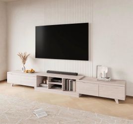 TV Stand for Up to 120 Inch TV, Modern Entertainment Center with 4 Drawers & 2 Storage Compartments, Adjustable Length (95"-121"), TV Consoles for Liv