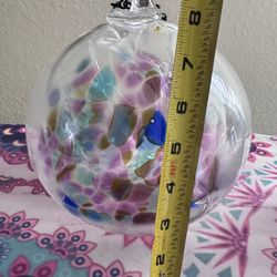 Vintage 1990’s Gray Art Glass Handblown 8.5 Inch Witches Ball Orb 