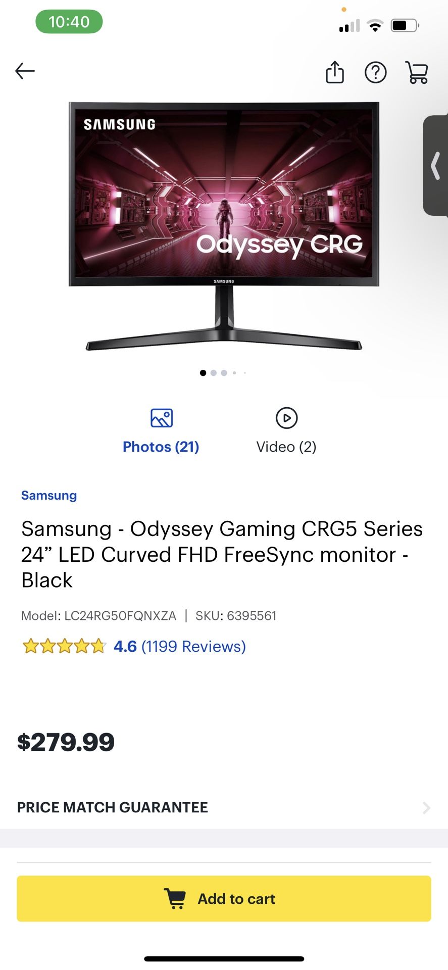 24” Curved Gaming Monitor 144hz