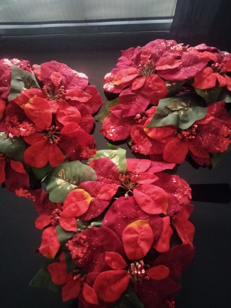 Set Of 3  Pointsettia 12" Candle Rings 