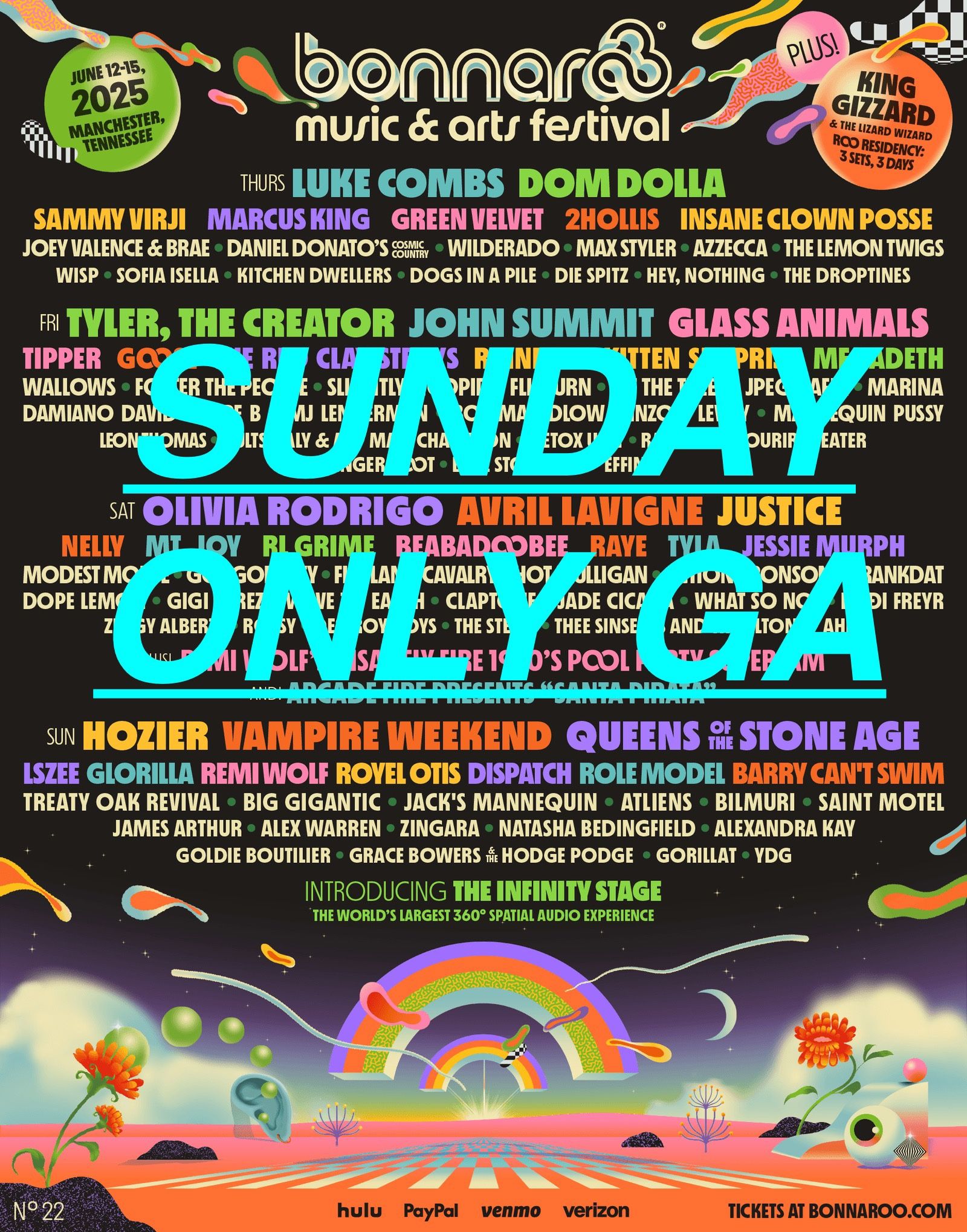 Bonnaroo Music Festival 2025 (SUNDAY ONLY GA)- Manchester, TN- $160 EACH