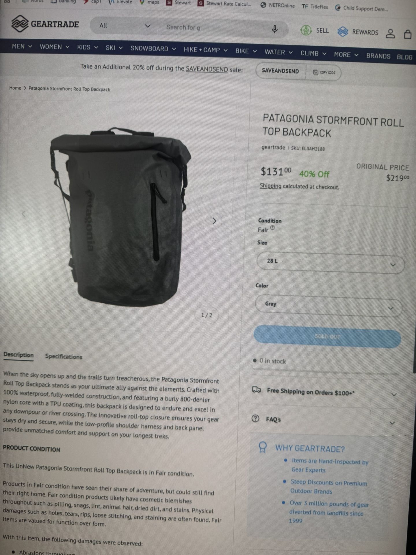 Patagonia Storm front Roll Top Backpack