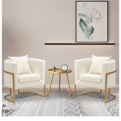 Two Modern white and gold chairs, new inbox