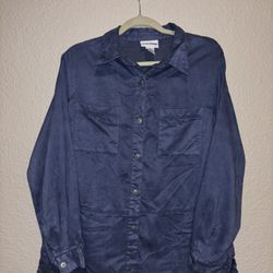 Blue Satin Button-Up Blouse – Alfred Dunner (Size 14)