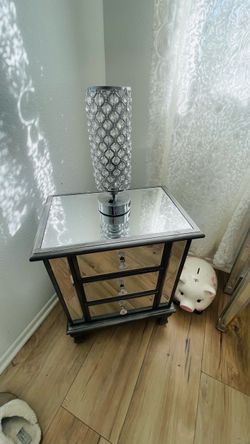 Mirrored 3-Drawer Nightstand with Black Frame