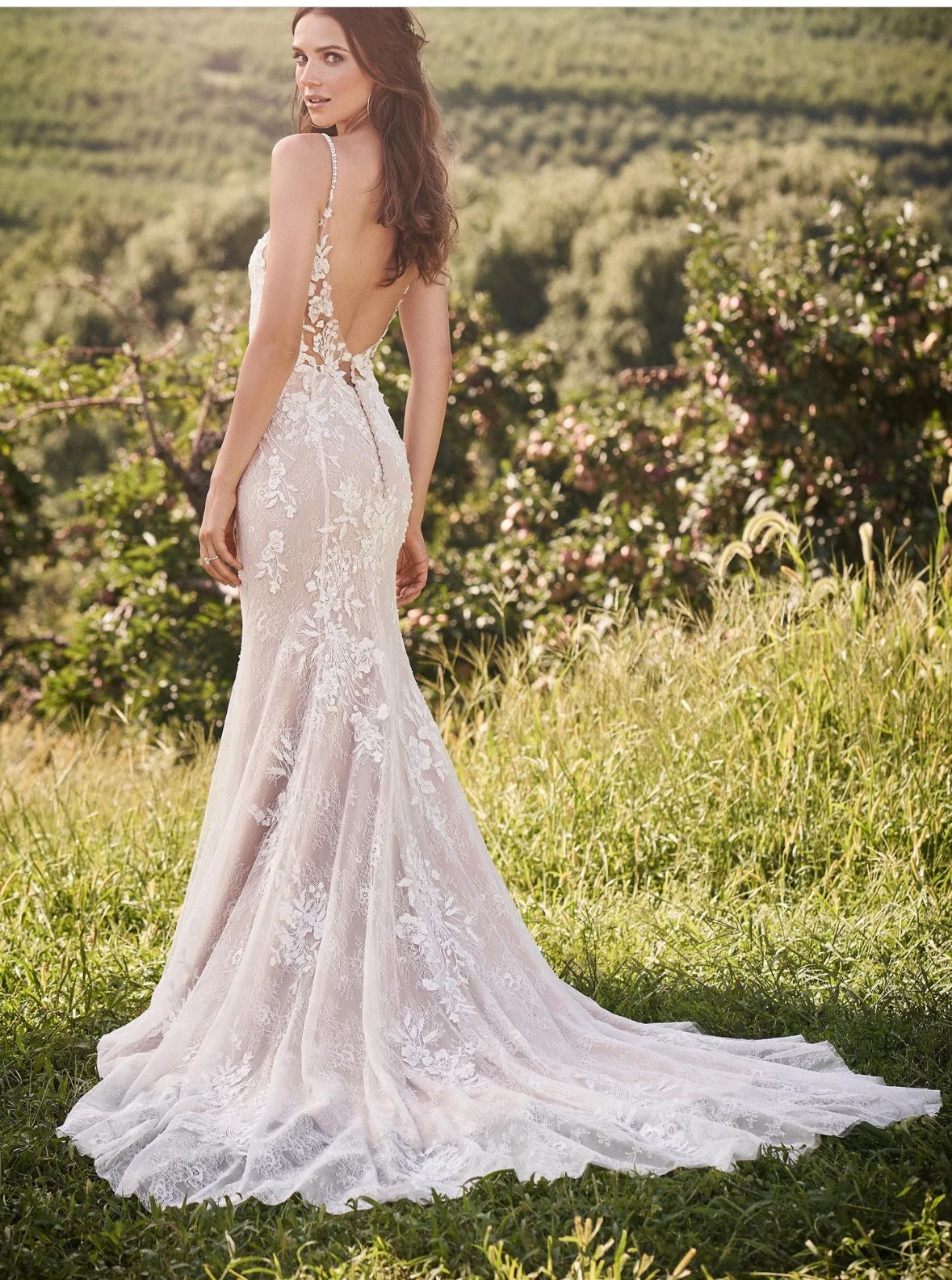 Low Back Dress with Chantilly and beading, lace
