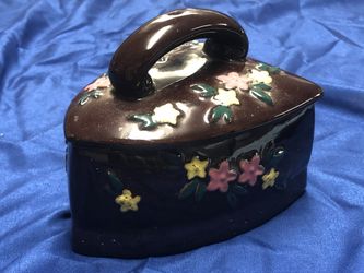 Antique ceramic handpainted iron dish with lid