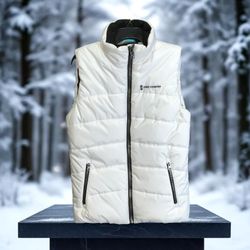 Free Peopler White w Black Accents Warm Zip Puffer Vest Women Size Medium