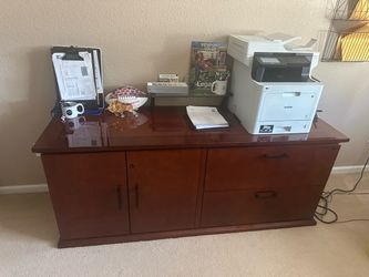 Cherry Wood Office Credenza with File Drawers