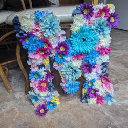 Large Wooden 'M' with Decorative Flowers
