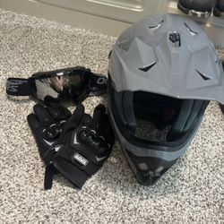 **MOTOCROSS HELMET, GOGGLES, & GLOVES