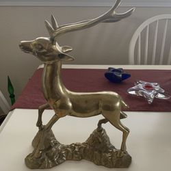 Mid Century Solid Brass Elk Deer Figurine 