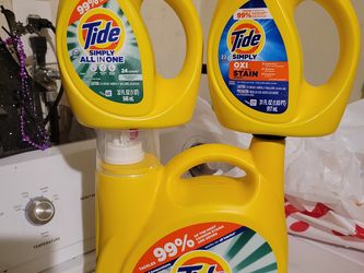 TIDE SIMPLY ALL IN ONE 89 LOADS/117oz, Tide SIMPLY Oxi 22 loads/31 oz, & Tide Simply 24 loads/32oz  For $18/$18 For The 3