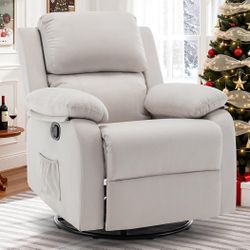 Recliner Chair, 360 Swivel Rocker Chair for Adults, Small Rocking Recliner for Small Spaces, Upholstered Fabric Glider Recliner Nursery
