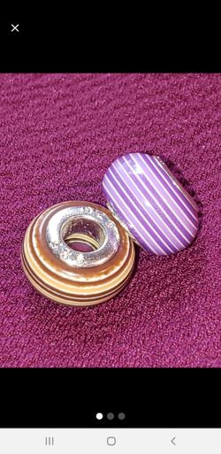 2 NEW Murano Glass Striped Silver Charms Beads
