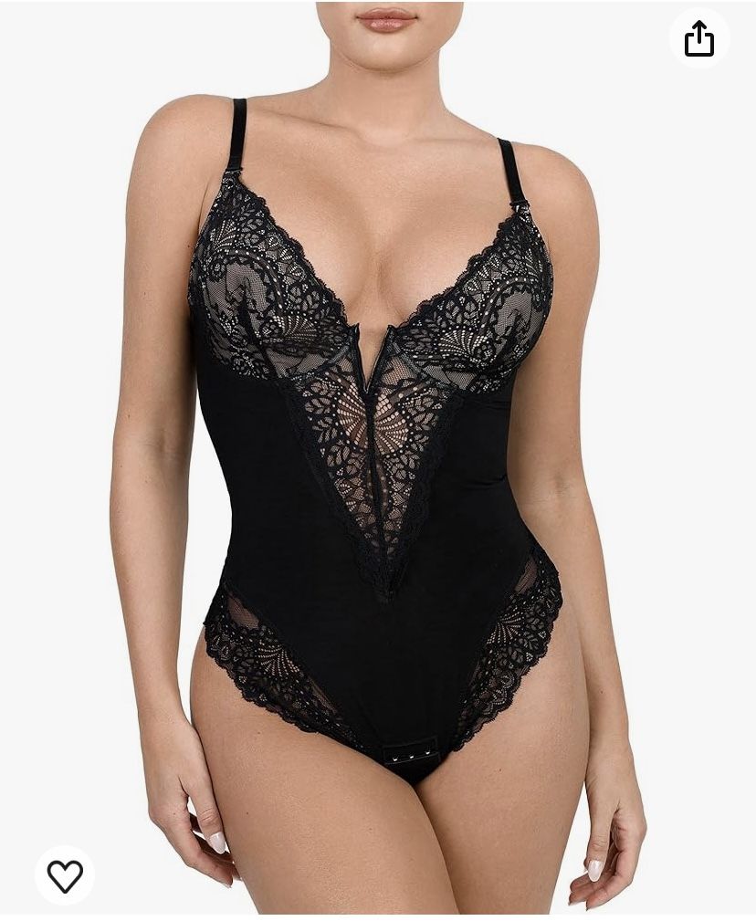 Black  Lace Shapewear Bodysuit Women Tummy Control XL