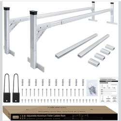 SMOQIO Silver Trailer Ladder Rack Aluminium - 5.77'-8.65' Adjustable with Ladder Stoper, Silver, Enclosed & Open Trailer Compatible