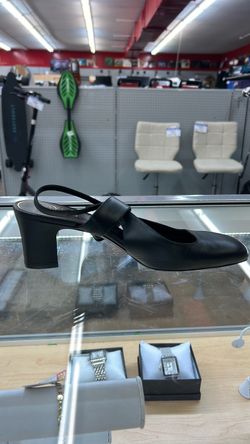 Black Leather Block Heel Slingback Pump