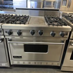 Viking 36”Wide Gas Range Stove With Griddle In Stainless Steel 