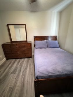 Full size bed frame & dresser with mirror
