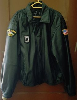 Black Leather Jacket with Military Patches