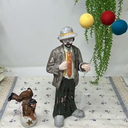 Lot of 2 Vintage Emmett Kelly Jr. Signed Porcelain Clown with Balloons & clown on ball – Flambro