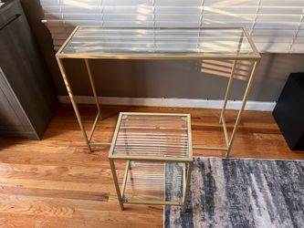2 Gold Frame Glass Console Table W- 39 1/2 inch H-31 5/8 D- 14in