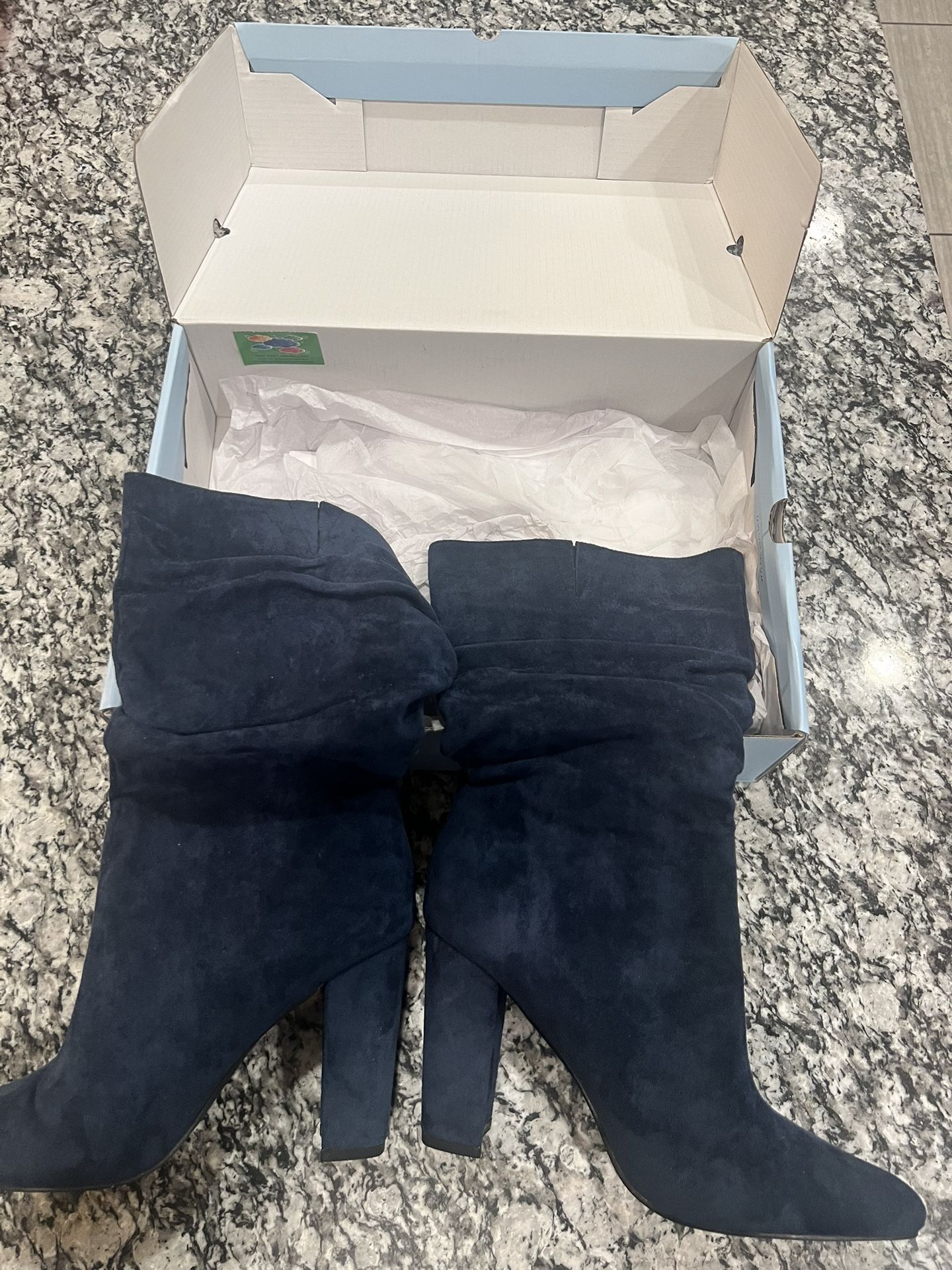 Dark blue velvet slouch, boots size 8.5