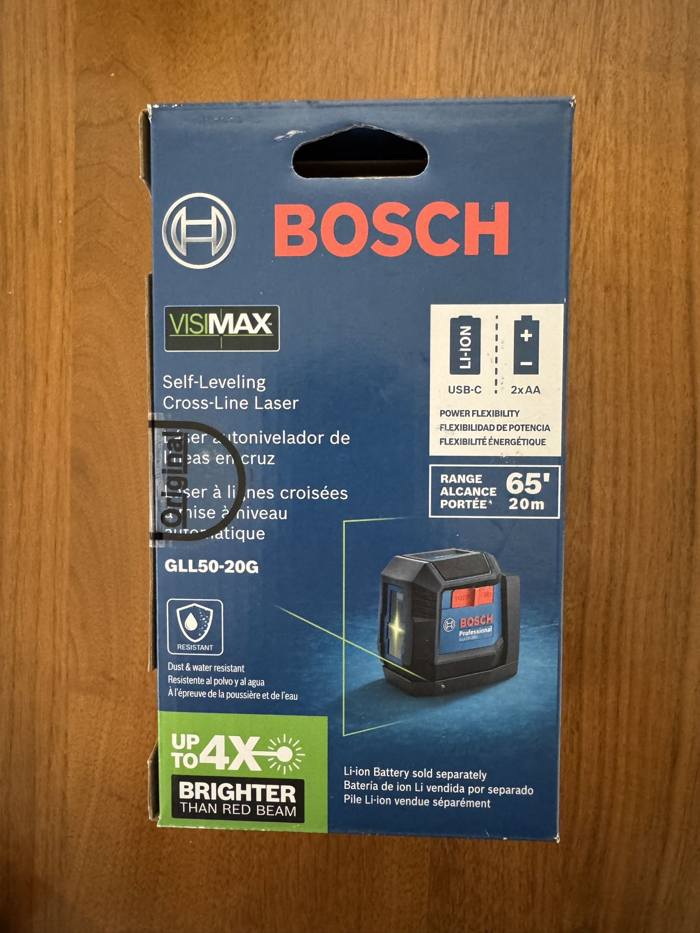 New Bosch Professional GLL50-20G Cross-Line Laser, 65 ft, 1/4 in Accuracy, 2-Beam, Green Laser