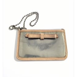 Metallic Coach Card Holder/Wristlet Coach Tan & Silver